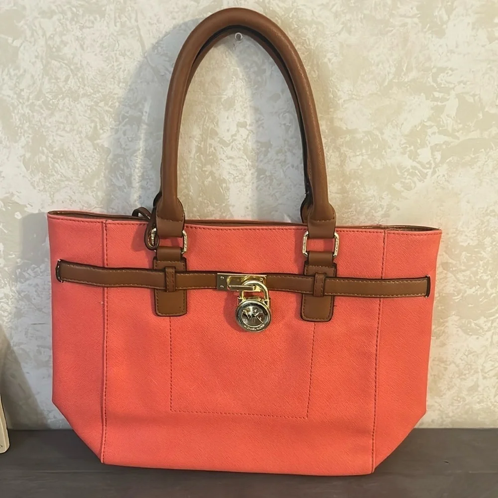 COPY - Michael Kors Vibrant Orange and Brown Tote with Gold Accent